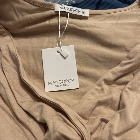 NWT MANGOPOP Women's Sexy Twist Front Deep V Neck Short Sleeve Bodysuit M - Picture 4 of 7